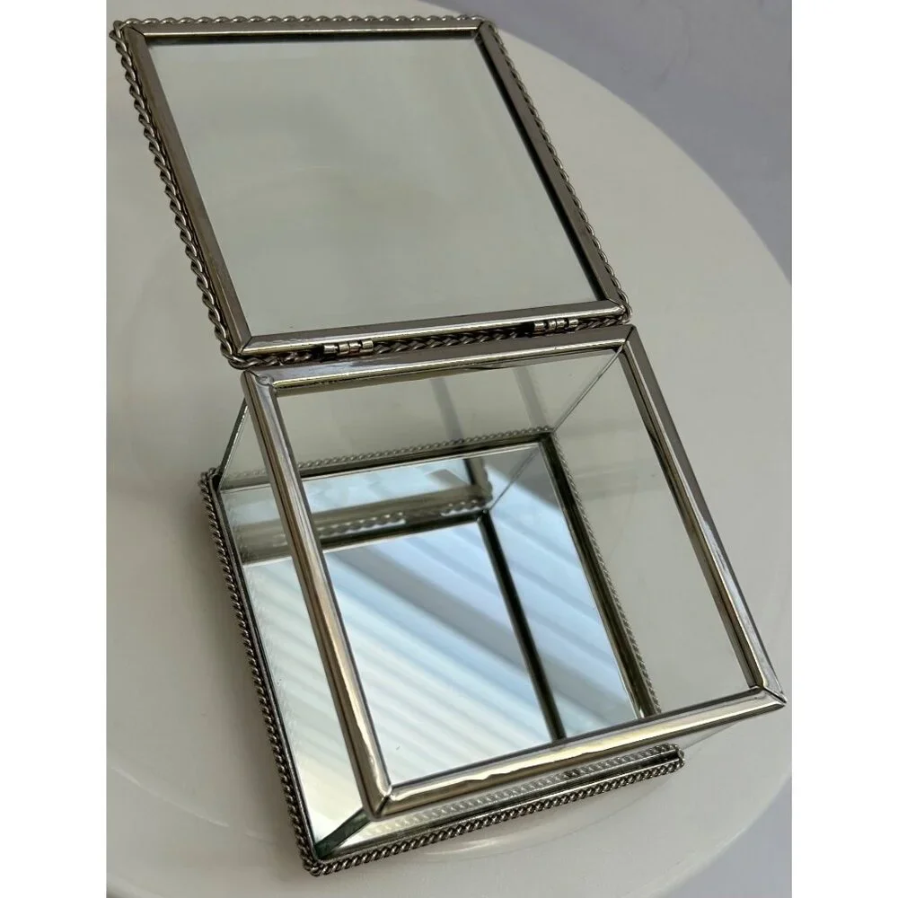 Sheridan Glass Jewelry Box Silver-Tone Minimalist Elegant Sophisticated Sleek